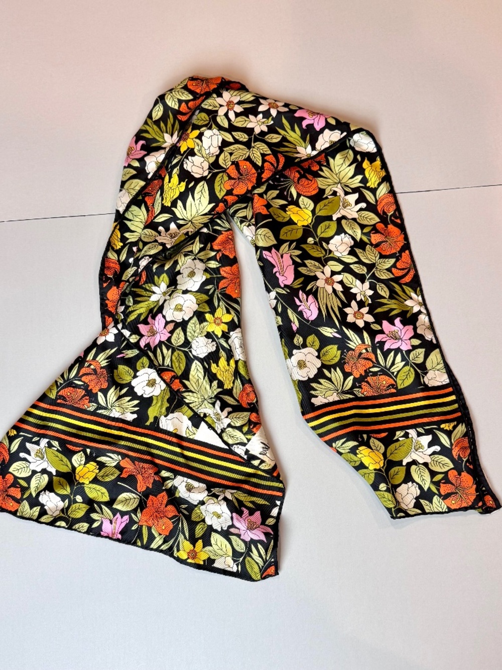 Vintage 70s Diane von Furstenberg Silk Twill Scarf Floral Stripe Baar & Beards